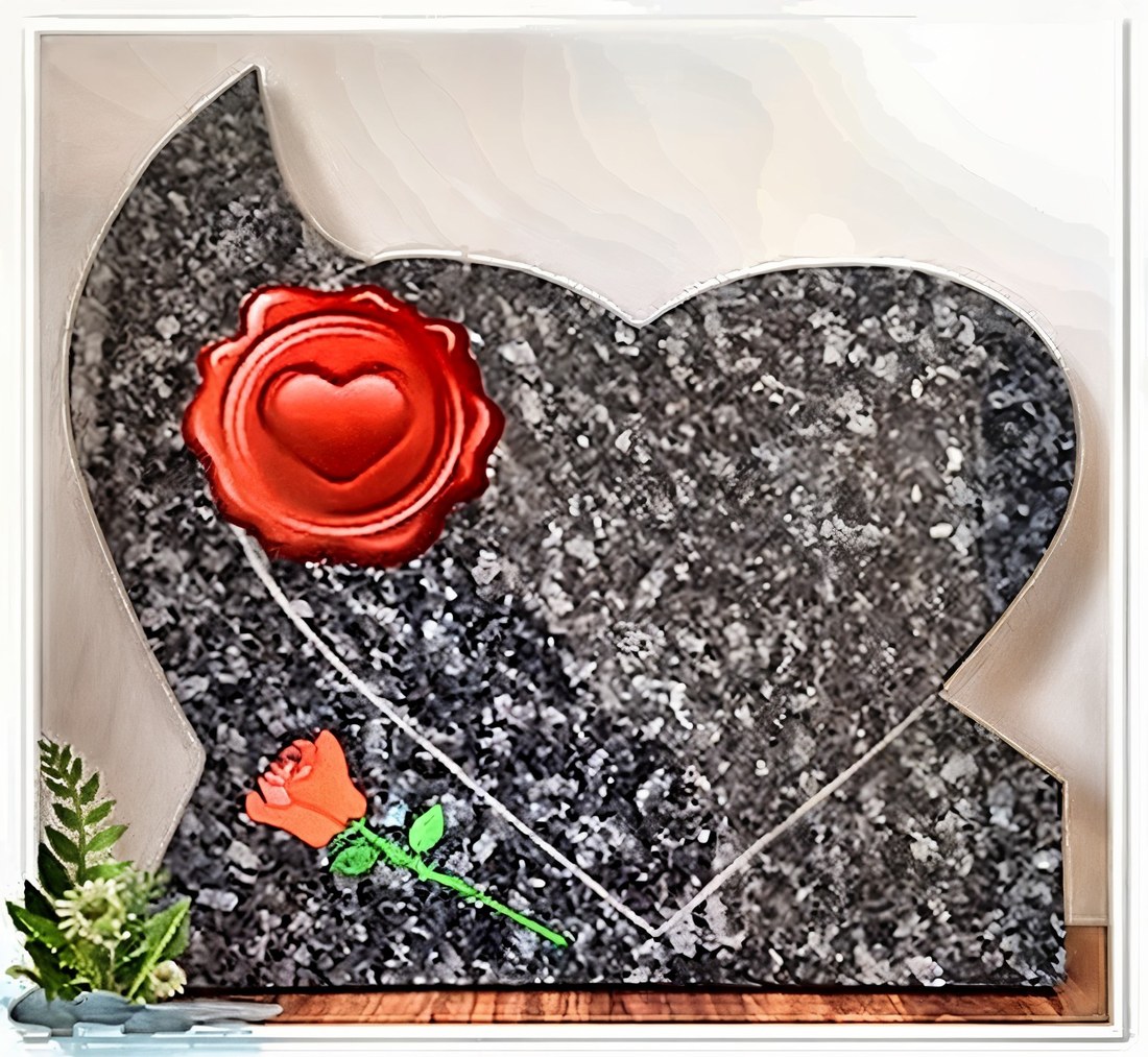 Plaque cœur en granit avec rose